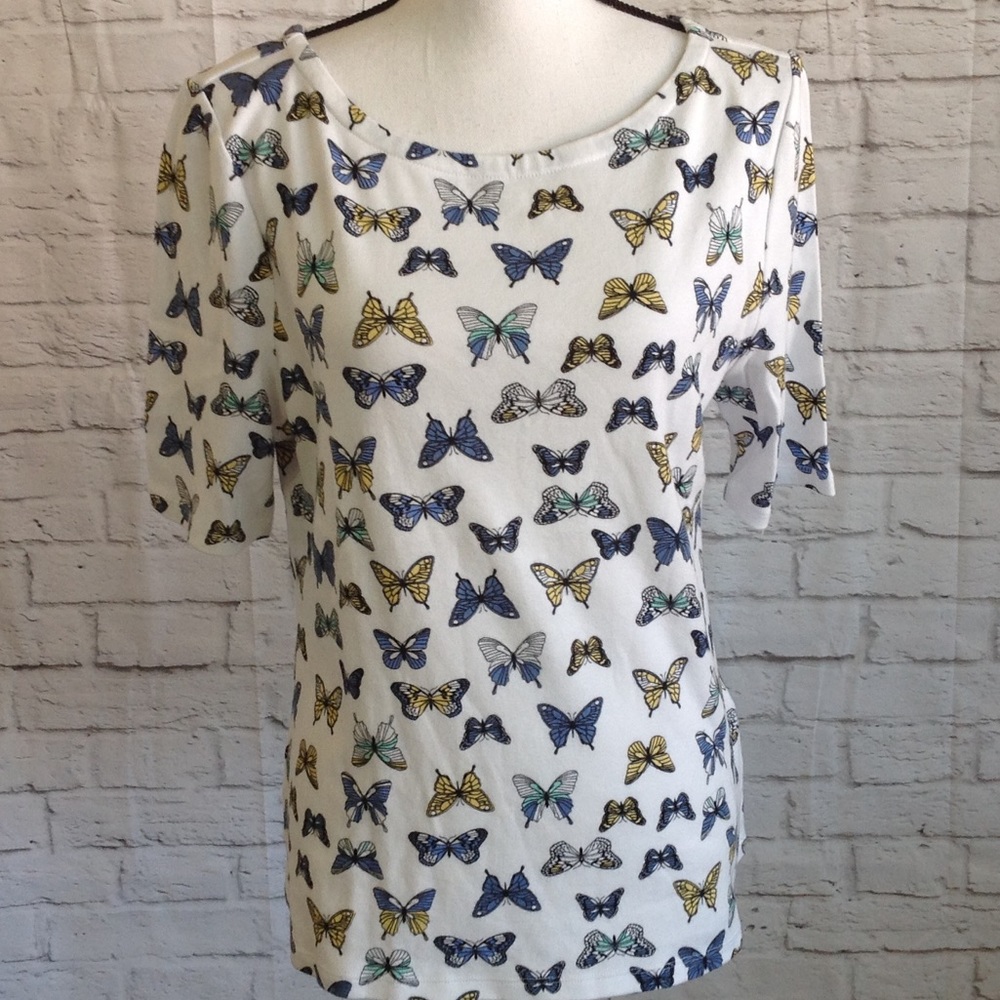 Charter Club White Cotton Shirt with Butterflies L